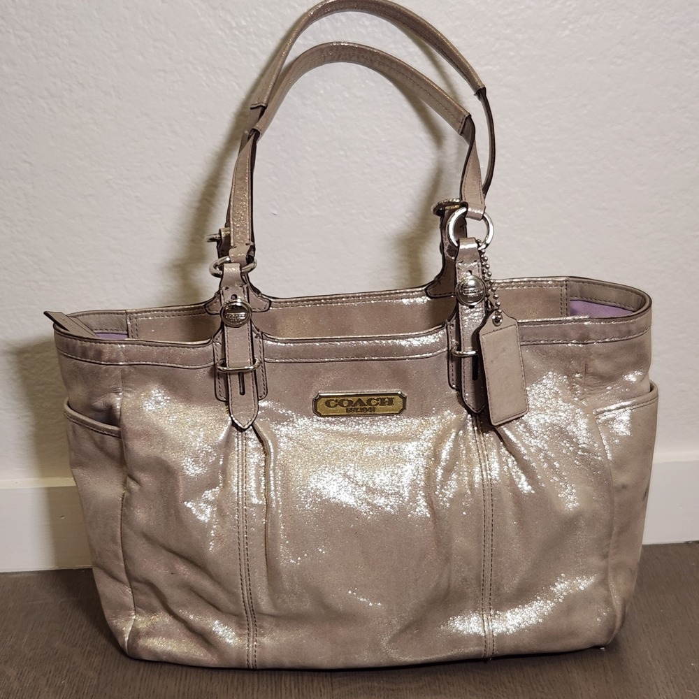 Coach Hamptons Laguna Metallic Gold Shimmer Leather Tote Bag Purse F16565